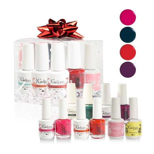GELIXIR Holiday Gift Bubdle: 4 Gel & Lacquer, 1 Base Gel, 1 Top Gel - 052, 125, 040, 034