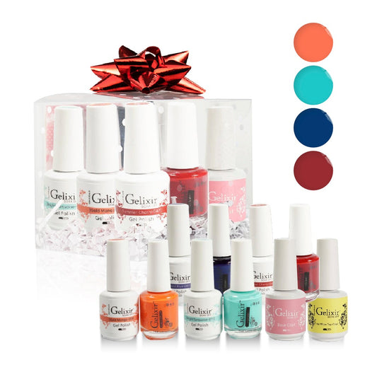 GELIXIR Holiday Gift Bubdle: 4 Gel & Lacquer, 1 Base Gel, 1 Top Gel - 059, 071, 087, 047