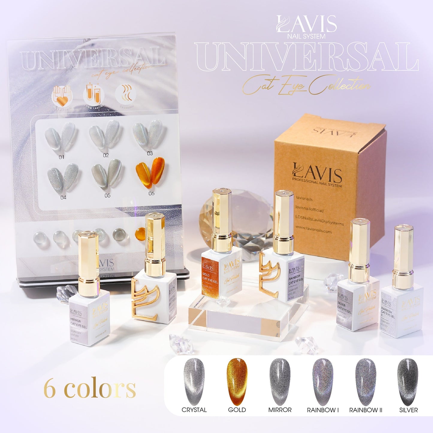  LAVIS Set 6 Colors Crystal Cat Eye Gel - Universal Cat Eye Collection by LAVIS NAILS sold by DTK Nail Supply