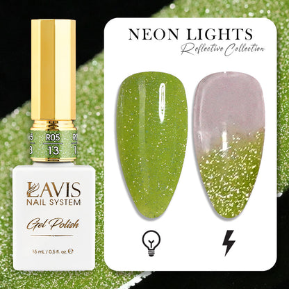 LAVIS Reflective R05 - Set 12 Colors - Gel Polish 0.5 oz - Neon Lights Reflective Collection