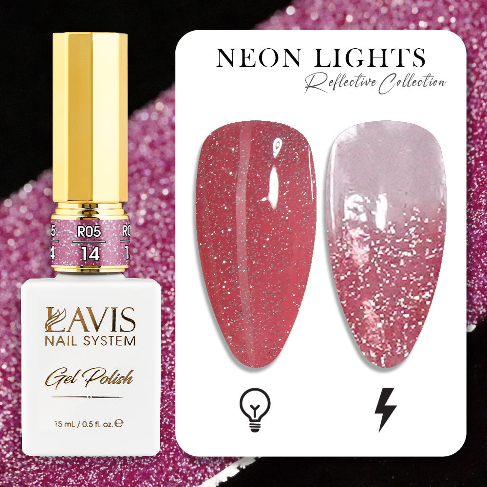 LAVIS Reflective R05 - Set 12 Colors - Gel Polish 0.5 oz - Neon Lights Reflective Collection