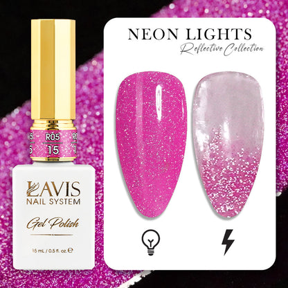 LAVIS Reflective R05 - Set 12 Colors - Gel Polish 0.5 oz - Neon Lights Reflective Collection