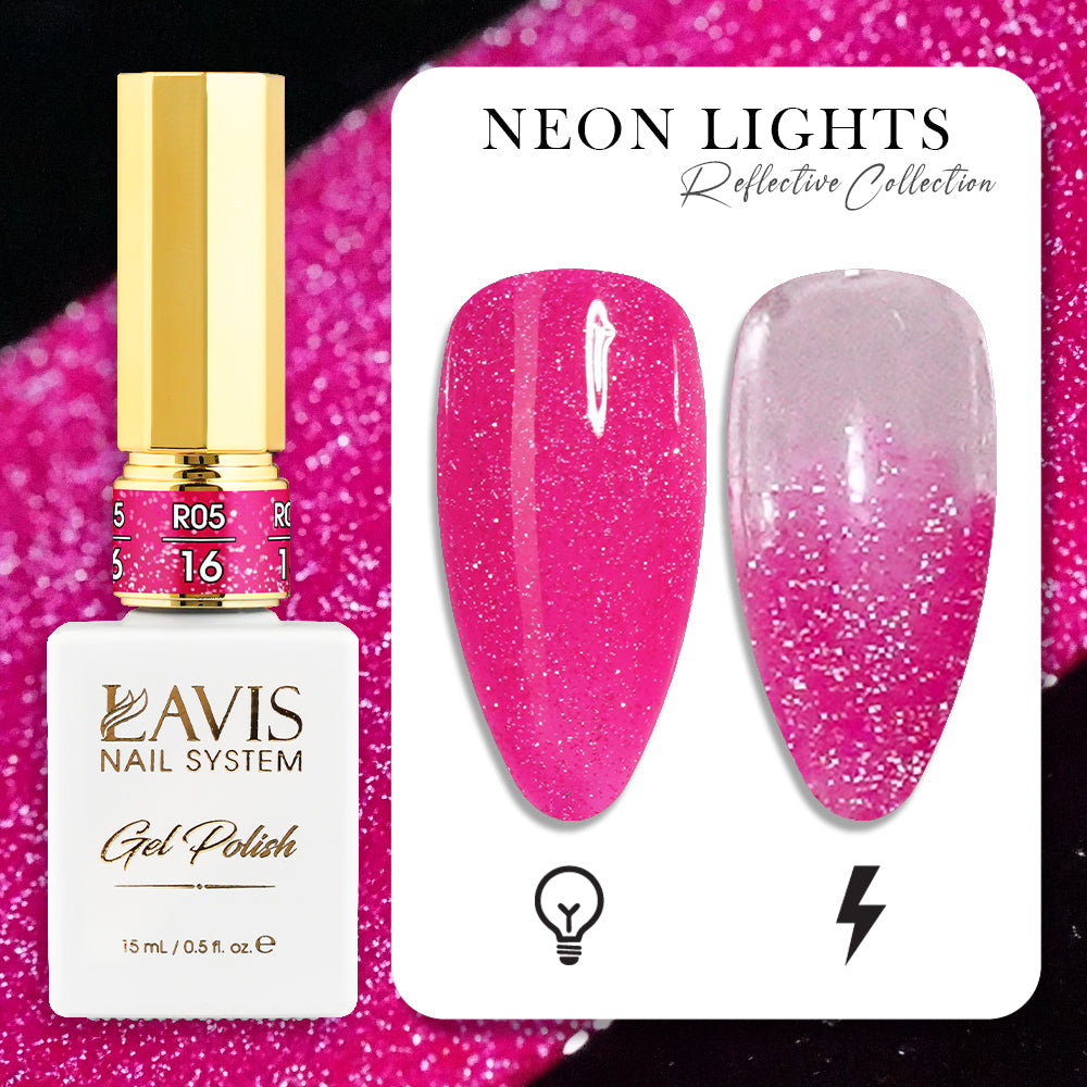 LAVIS Reflective R05 - Set 12 Colors - Gel Polish 0.5 oz - Neon Lights Reflective Collection