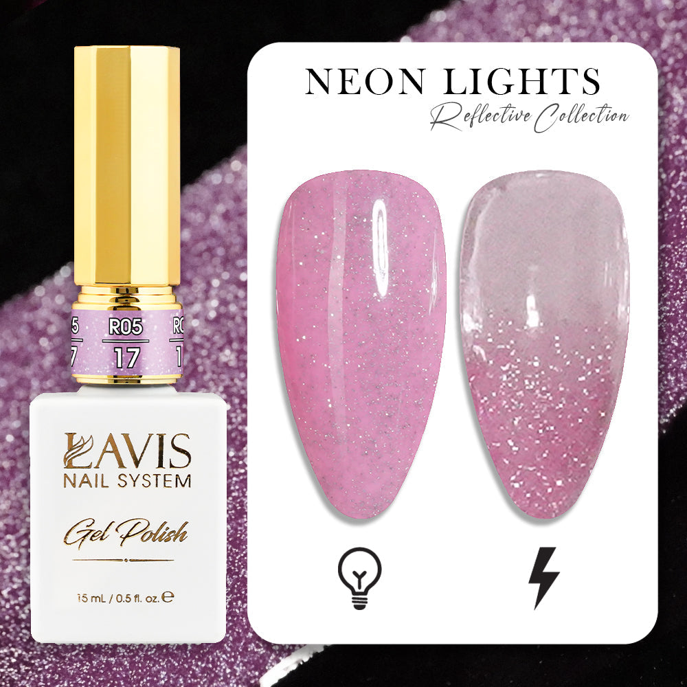 LAVIS Reflective R05 - Set 12 Colors - Gel Polish 0.5 oz - Neon Lights Reflective Collection