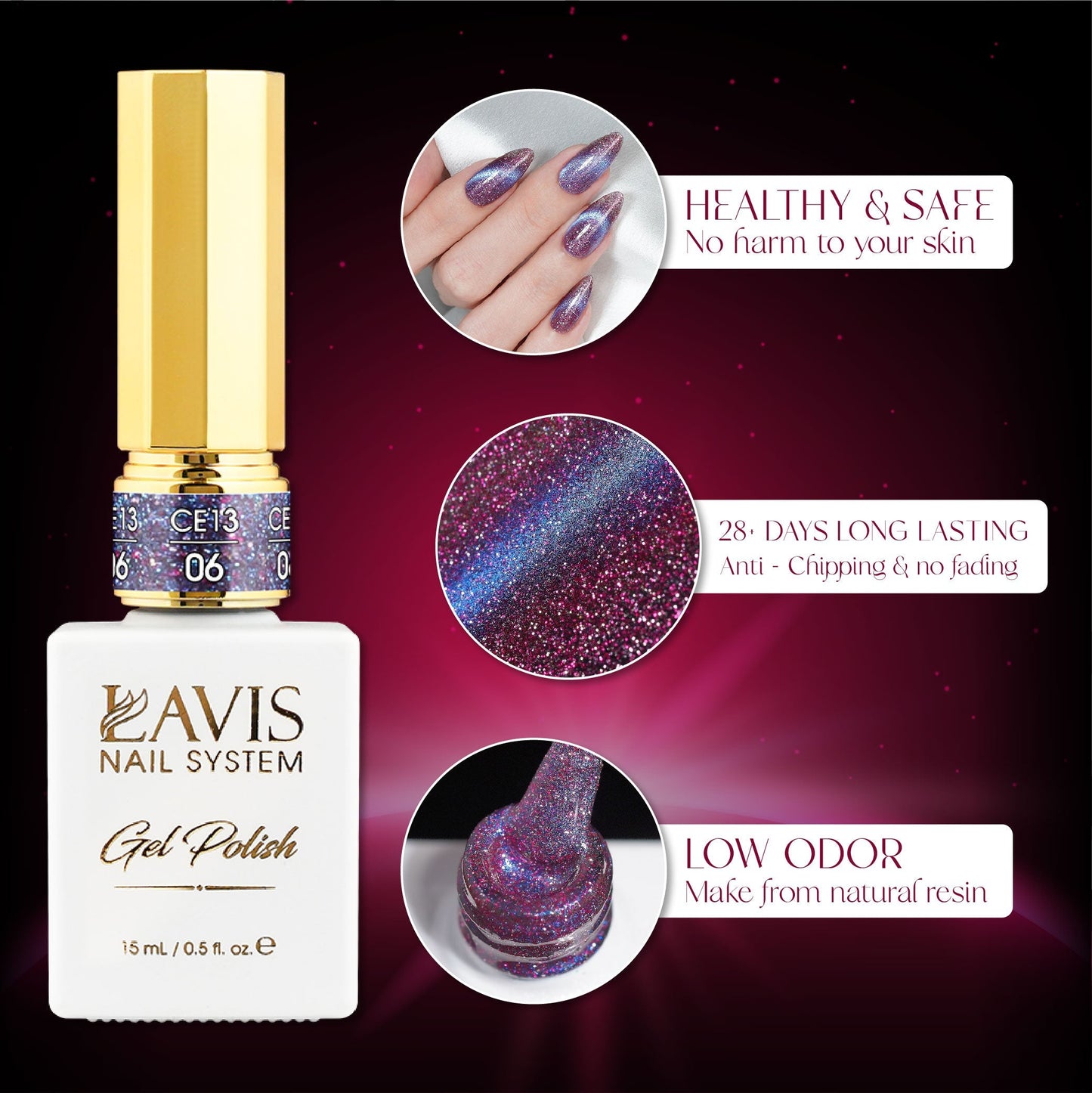 LAVIS Cat Eyes CE13 - Set 12 Colors - Gel Polish 0.5 oz - Luminous Sky Collection