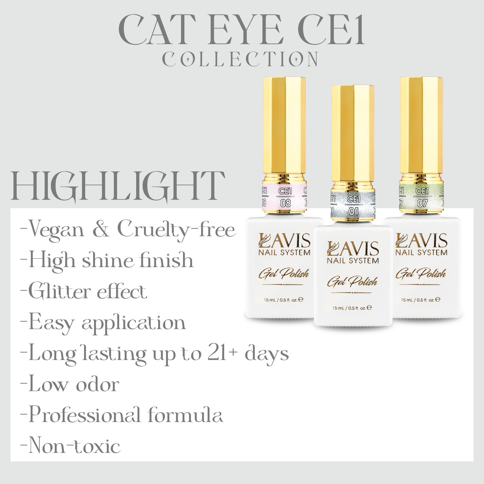 LAVIS Cat Eyes CE1 - Gel Polish 0.5 oz - Cozy Cashmere Collection