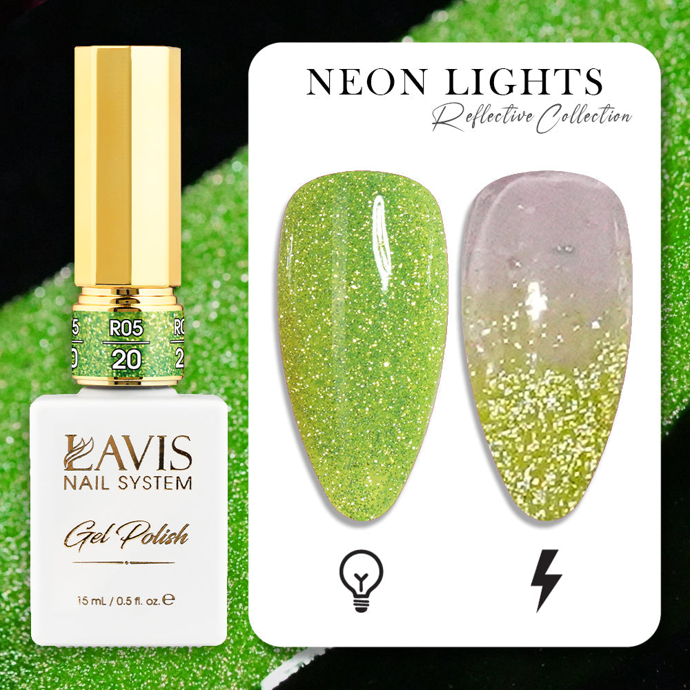 LAVIS Reflective R05 - Set 12 Colors - Gel Polish 0.5 oz - Neon Lights Reflective Collection