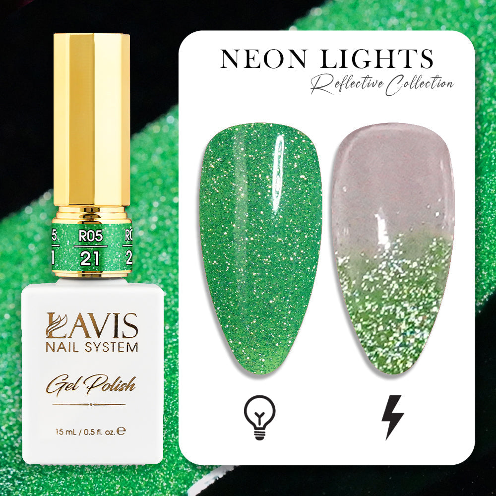 LAVIS Reflective R05 - Set 12 Colors - Gel Polish 0.5 oz - Neon Lights Reflective Collection