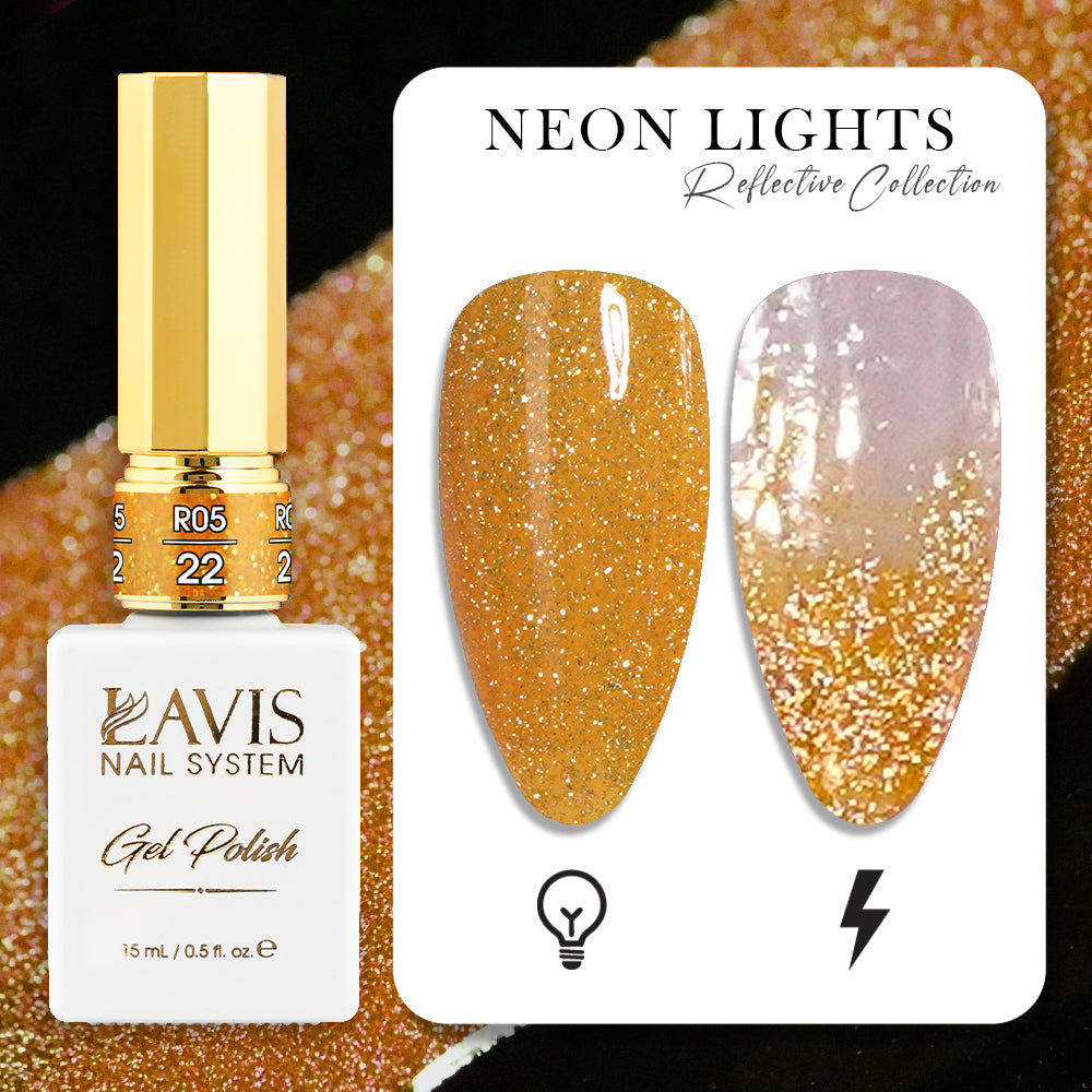 LAVIS Reflective R05 - Set 12 Colors - Gel Polish 0.5 oz - Neon Lights Reflective Collection