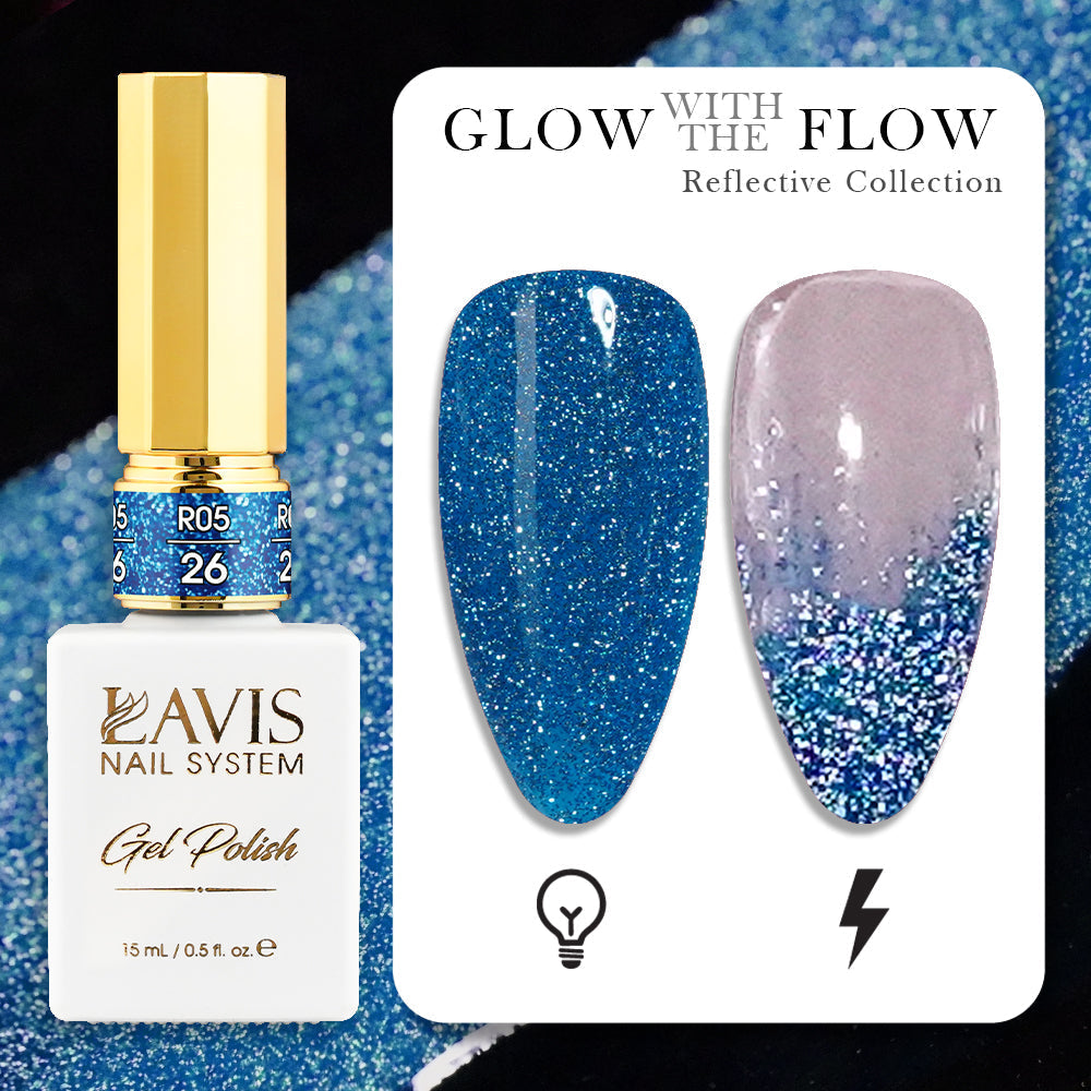 LAVIS Reflective R05 - Set 12 Colors - Gel Polish 0.5 oz - Glow With The Flow Reflective Collection