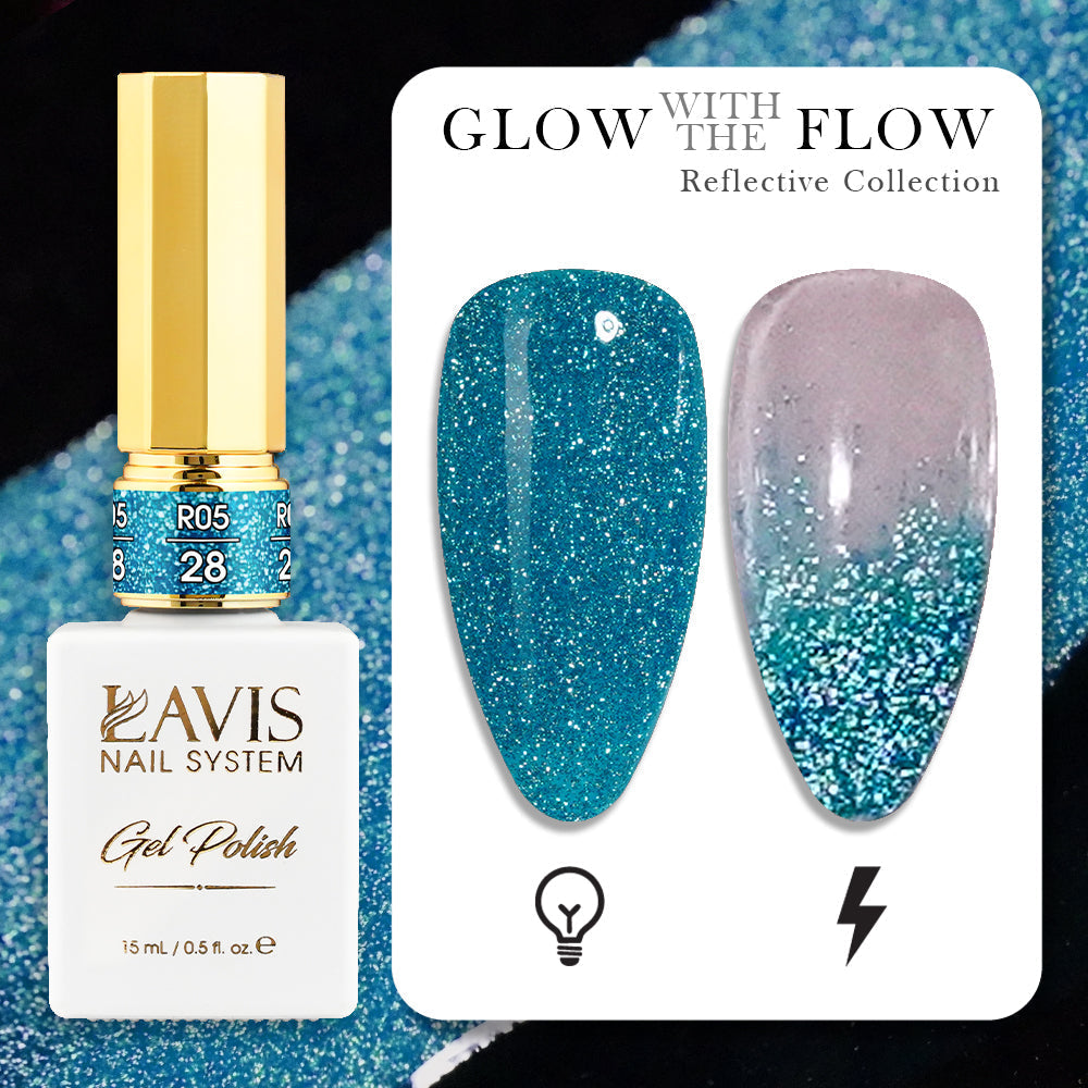 LAVIS Reflective R05 - Set 12 Colors - Gel Polish 0.5 oz - Glow With The Flow Reflective Collection