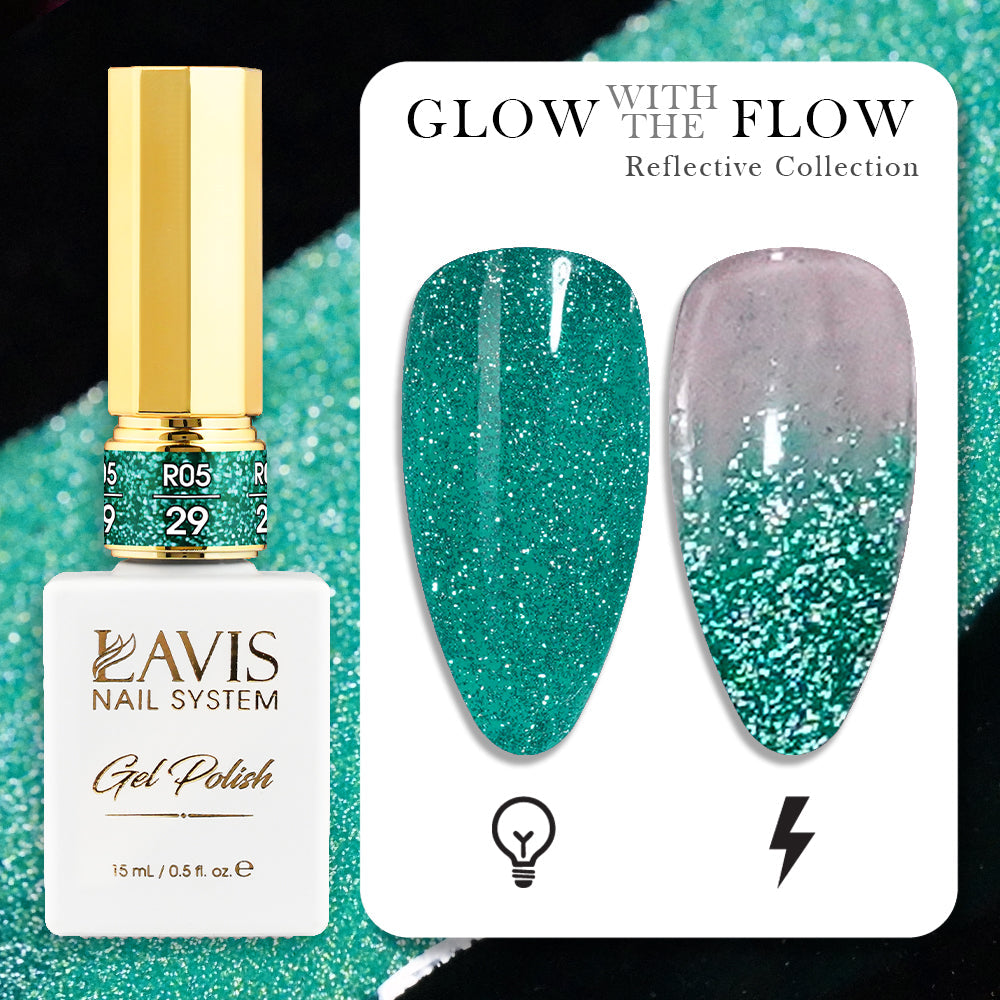 LAVIS Reflective R05 - Set 12 Colors - Gel Polish 0.5 oz - Glow With The Flow Reflective Collection