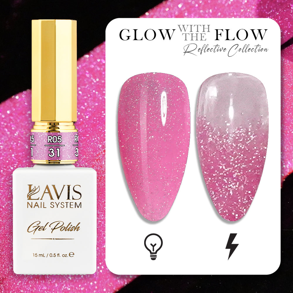 LAVIS Reflective R05 - Set 12 Colors - Gel Polish 0.5 oz - Glow With The Flow Reflective Collection