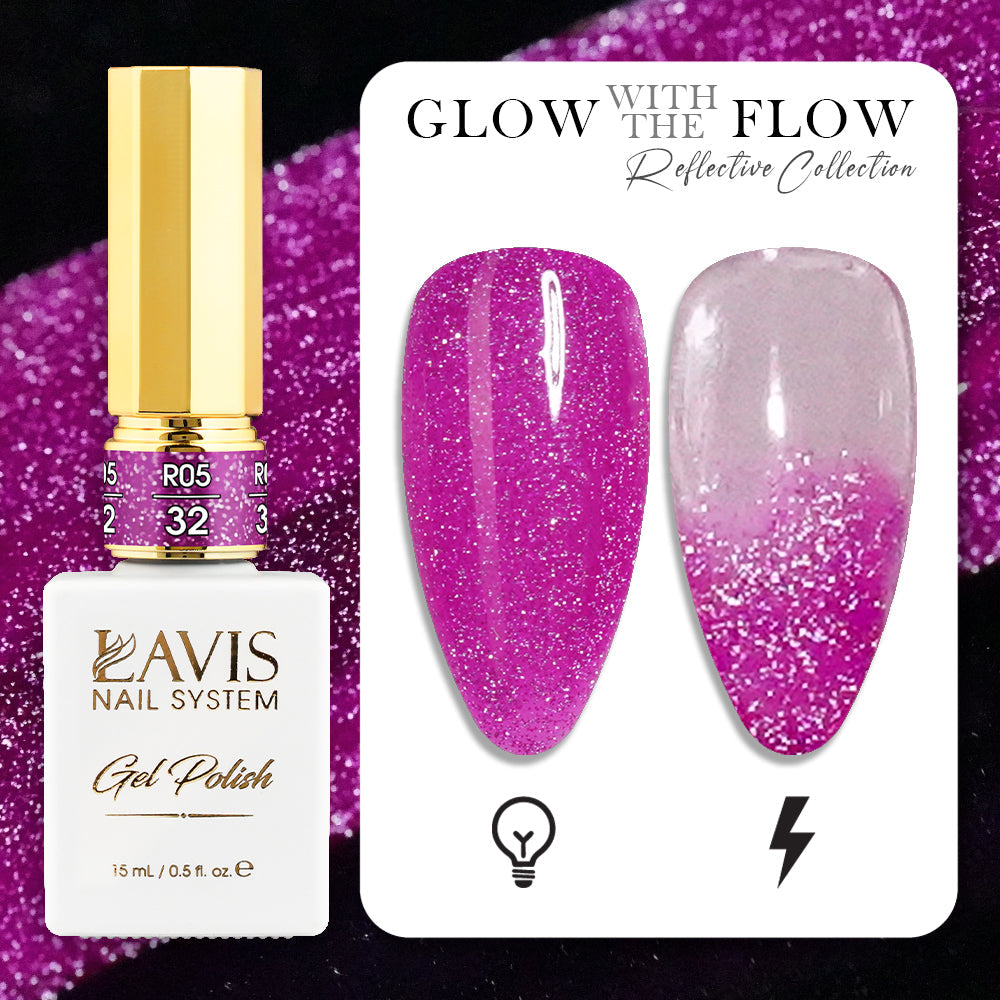 LAVIS Reflective R05 - Set 12 Colors - Gel Polish 0.5 oz - Glow With The Flow Reflective Collection