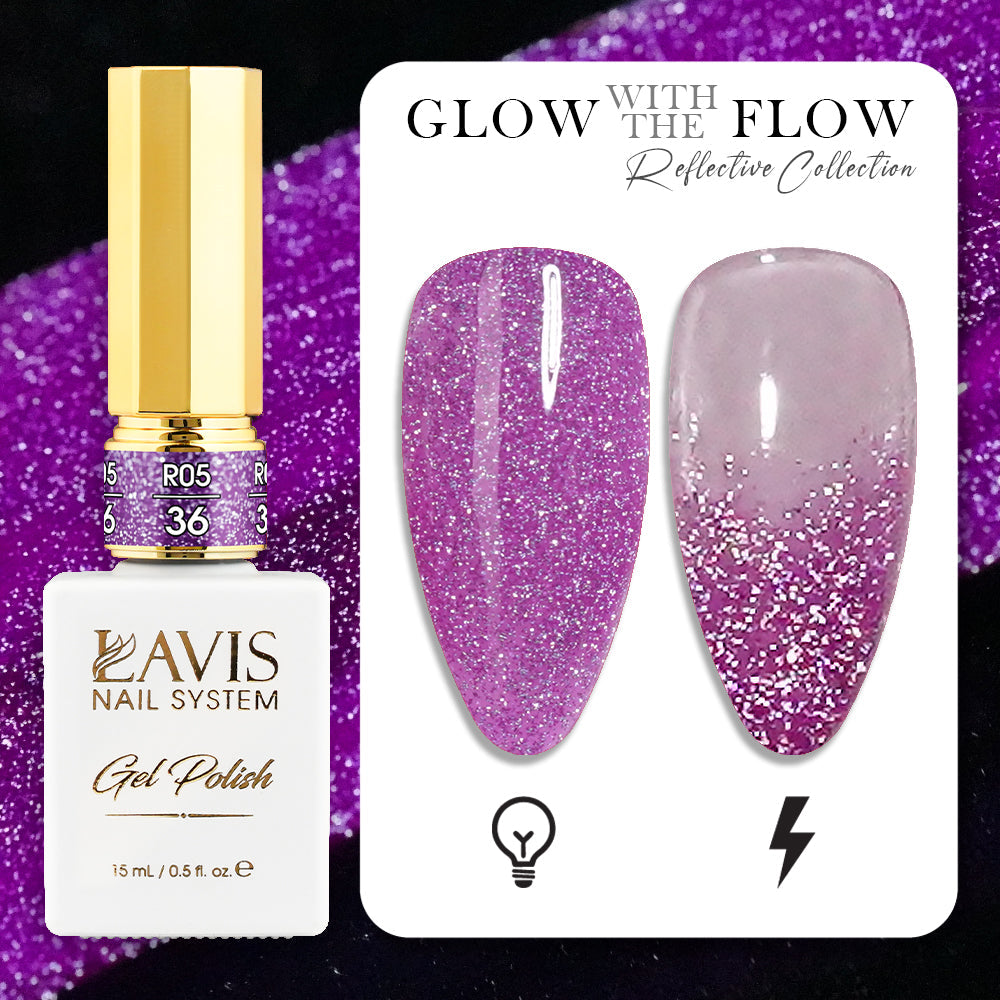 LAVIS Reflective R05 - Set 12 Colors - Gel Polish 0.5 oz - Glow With The Flow Reflective Collection