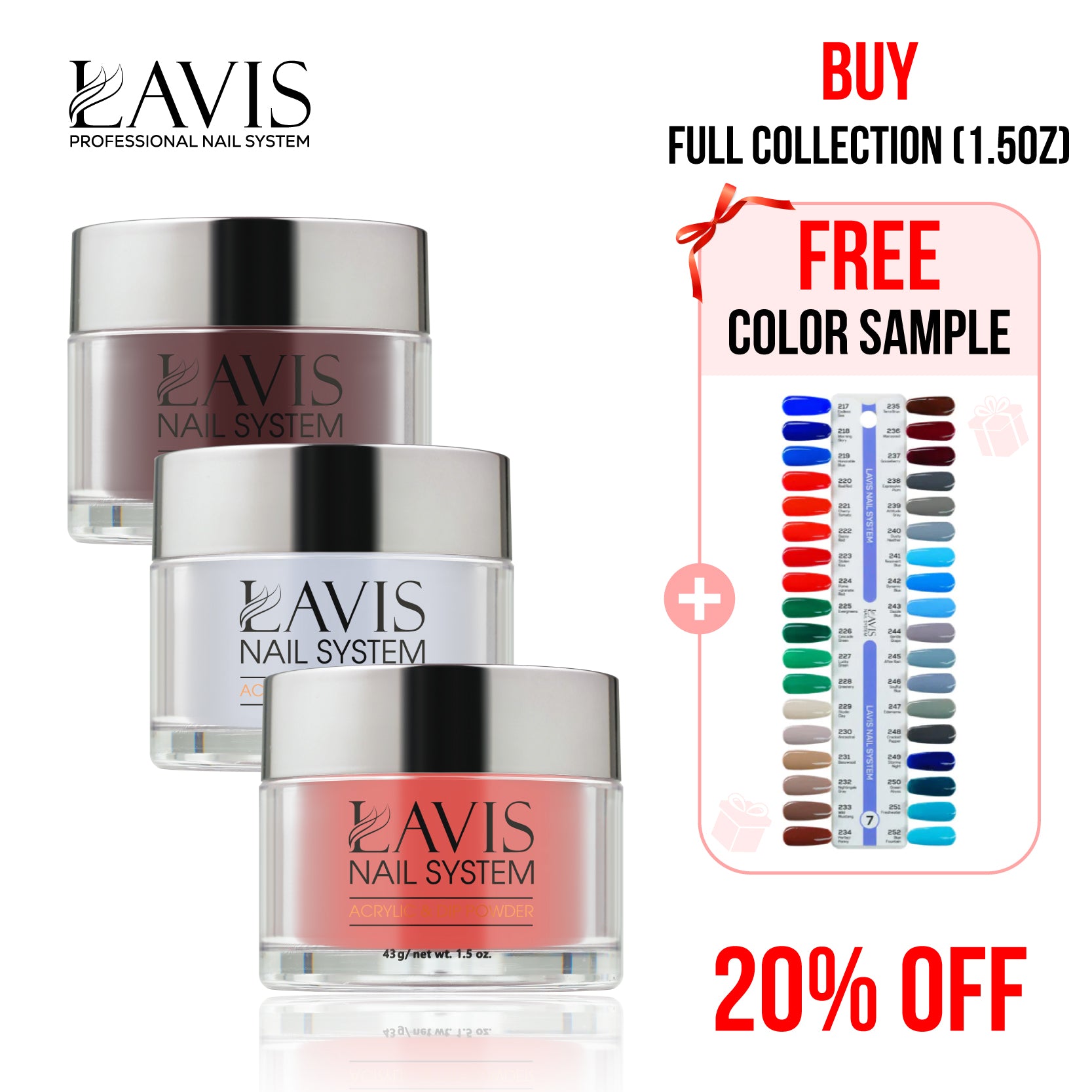 Lavis Acrylic & Dip Powder Part 7: 217-252 (36 Colors) 1.5oz