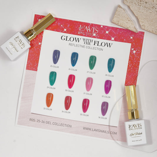 LAVIS Reflective R05 - Set 12 Colors - Gel Polish 0.5 oz - Glow With The Flow Reflective Collection