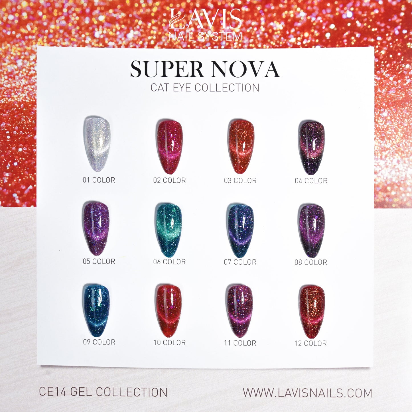 LAVIS Cat Eyes CE14 - Set 12 Colors - Gel Polish 0.5 oz - Super Nova Collection