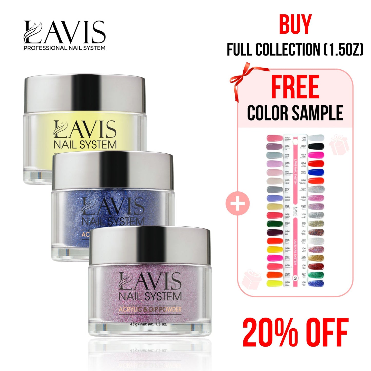 Lavis Acrylic & Dip Powder Part 3: 073-108 (36 Colors) 1.5oz