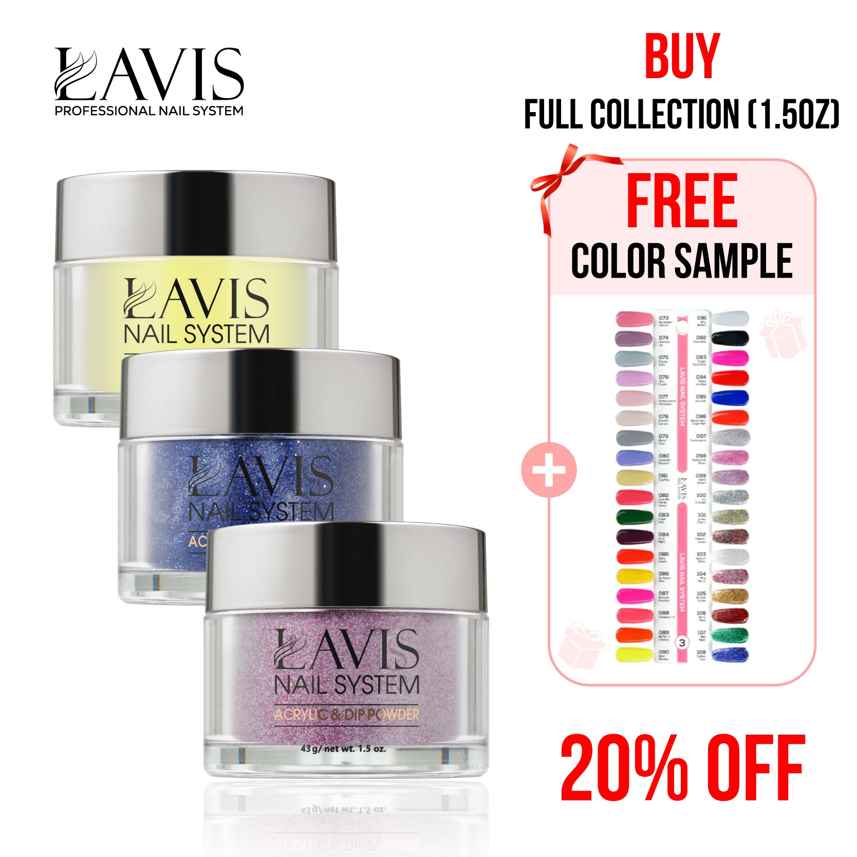 Lavis Acrylic & Dip Powder Part 3: 073-108 (36 Colors) 1.5oz