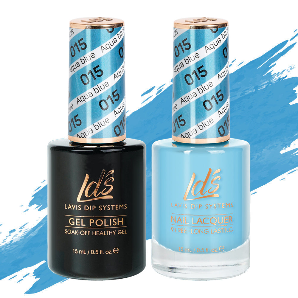 LDS 015 Aqua Blue - LDS Healthy Gel Polish & Matching Nail Lacquer Duo Set - 0.5oz