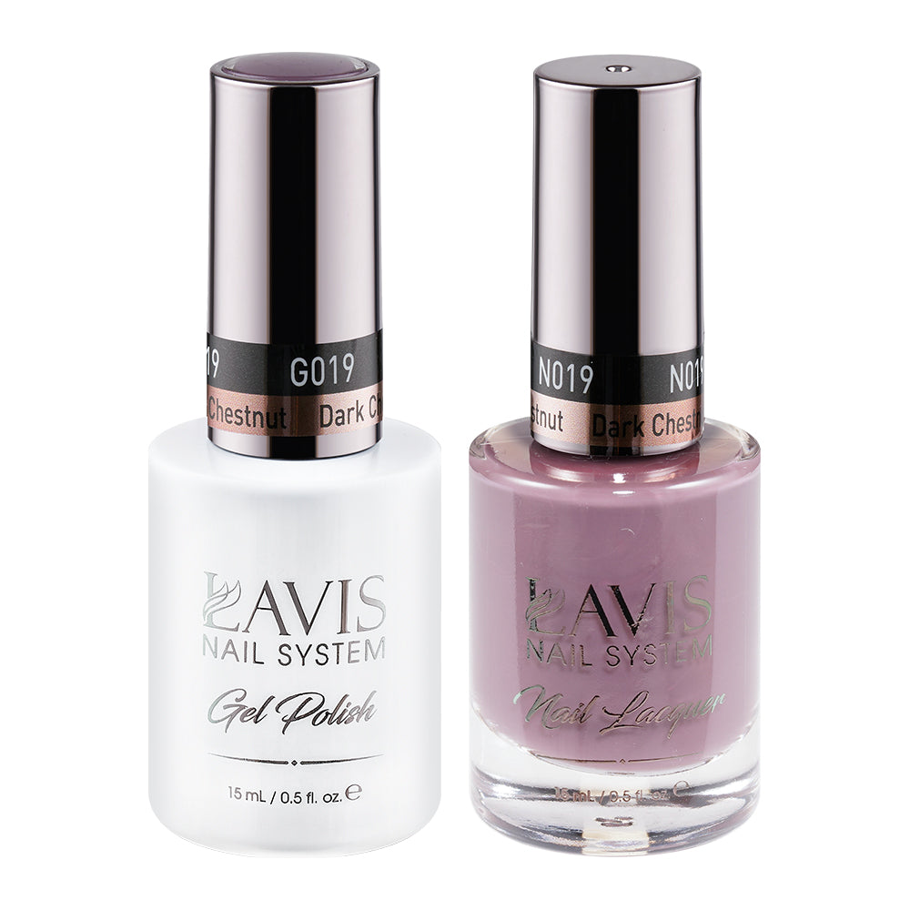 LAVIS 019 Dark Chestnut - Gel Polish & Matching Nail Lacquer Duo Set - 0.5oz