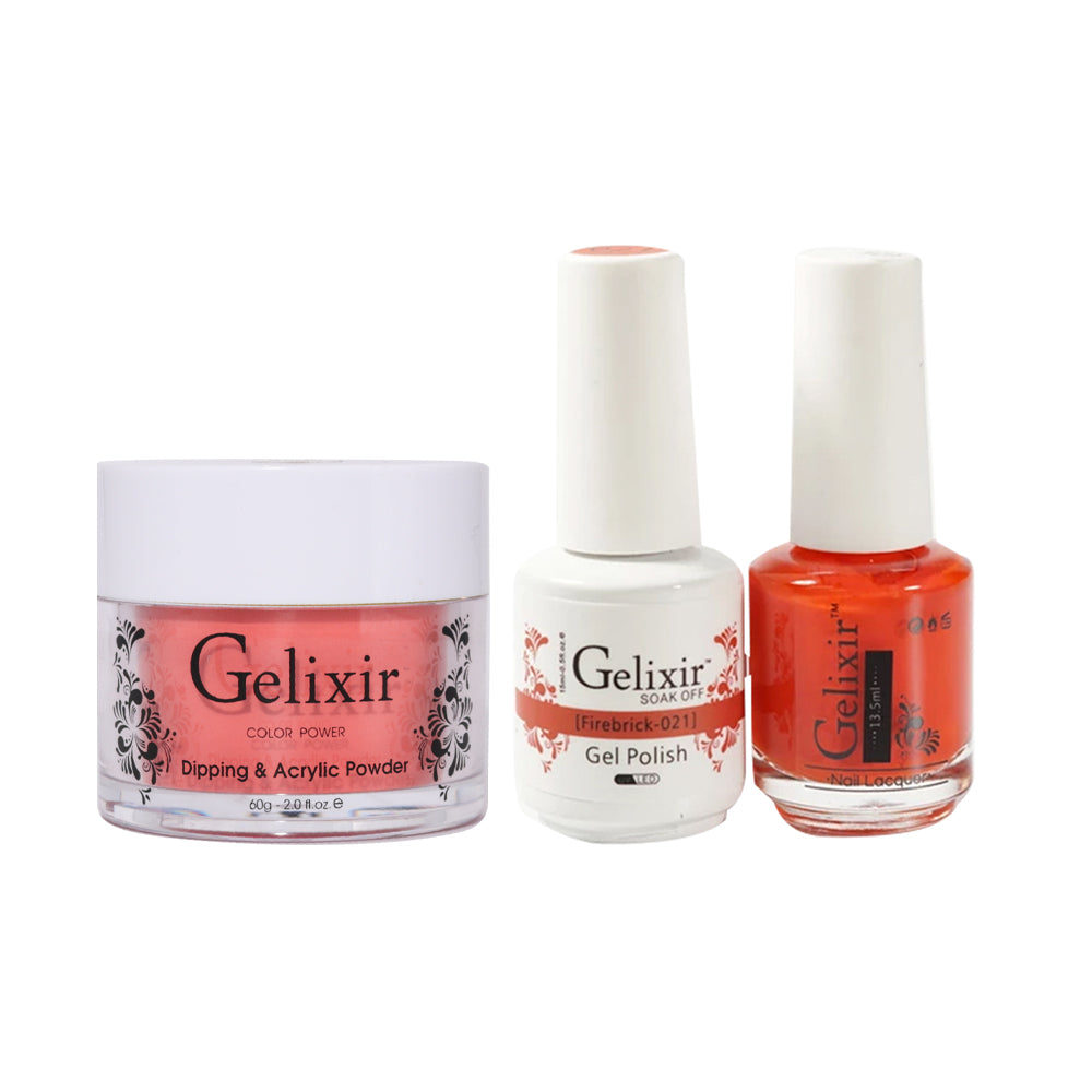 Gelixir 3 in 1 -  021 Firebrick - Acrylic & Dip Powder, Gel & Lacquer