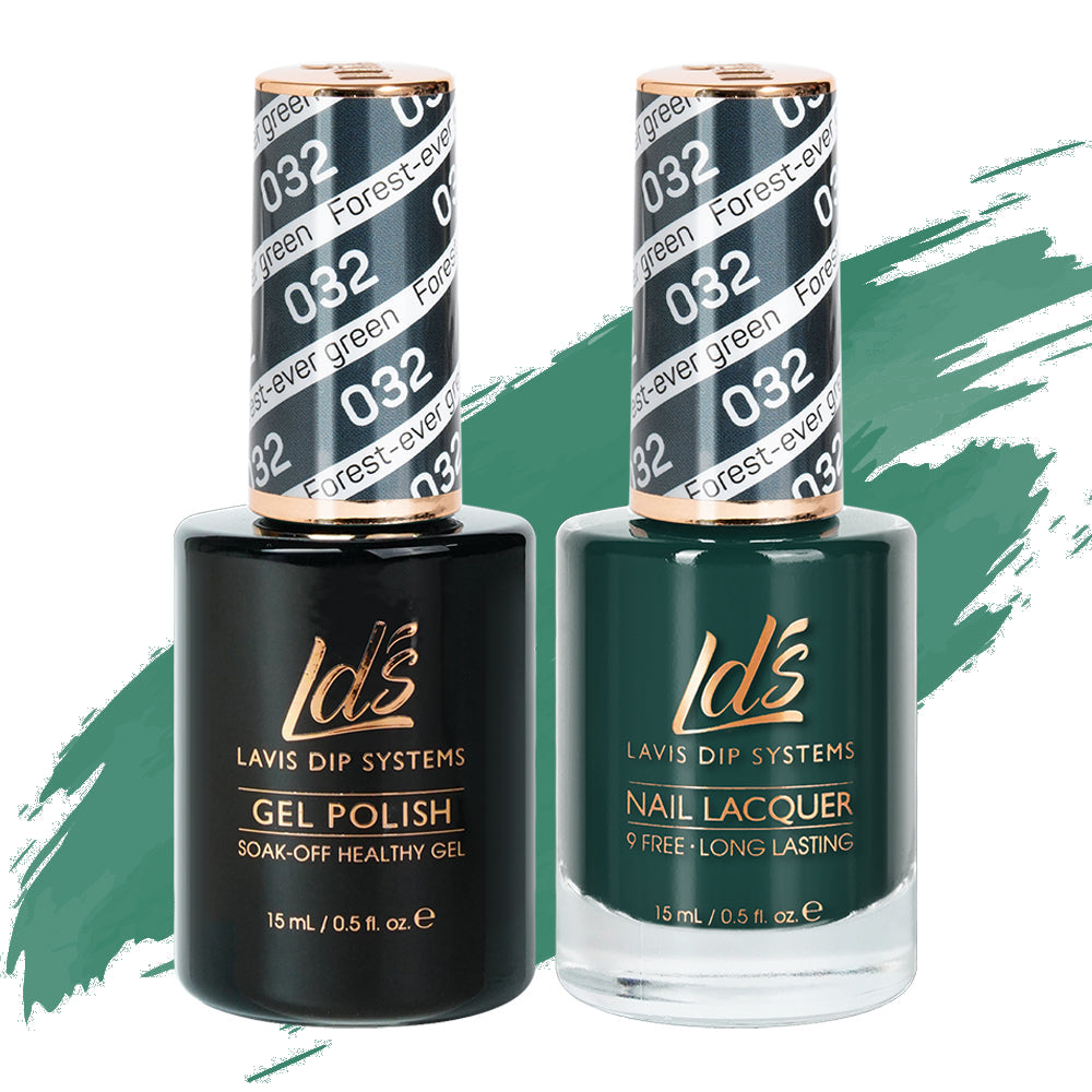 LDS 032 Forest-Ever Green - LDS Healthy Gel Polish & Matching Nail Lacquer Duo Set - 0.5oz