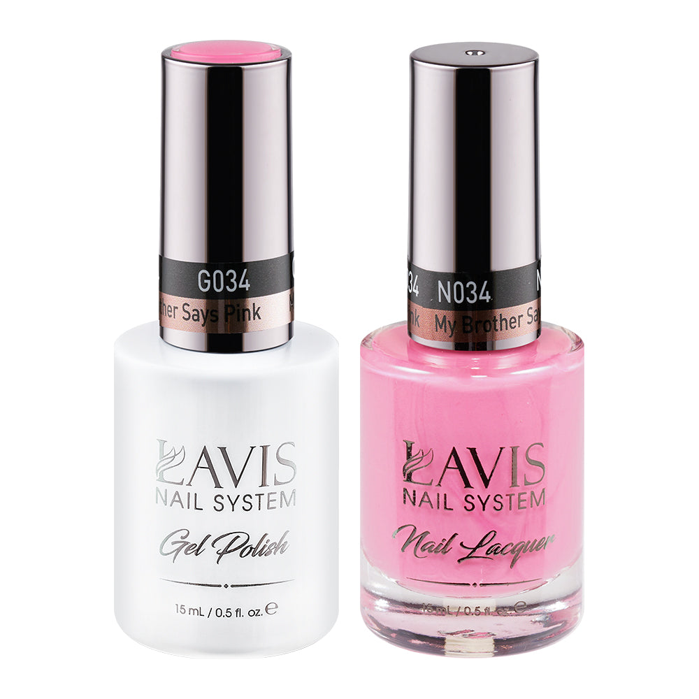 LAVIS 034 My Brother Says Pink - Gel Polish & Matching Nail Lacquer Duo Set - 0.5oz