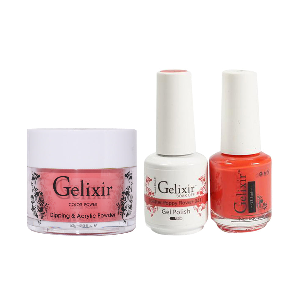 Gelixir 3 in 1 -  041 Glitter Poppy Flower - Acrylic & Dip Powder, Gel & Lacquer