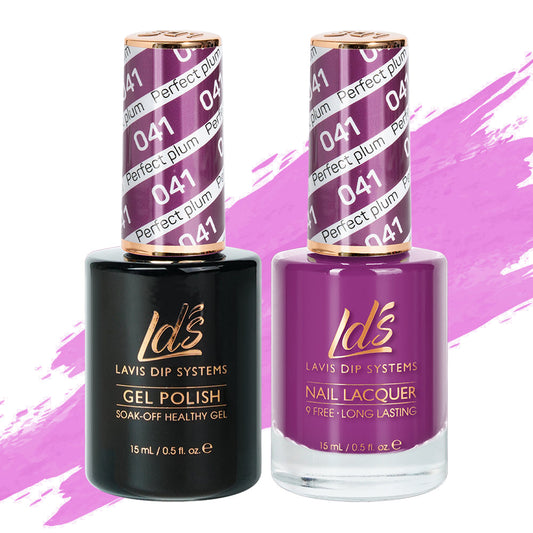 LDS 041 Perfect Plum - LDS Healthy Gel Polish & Matching Nail Lacquer Duo Set - 0.5oz