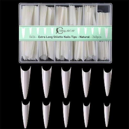 0456 - Extra Long Stiletto Nails Tips - Natural - 240pcs