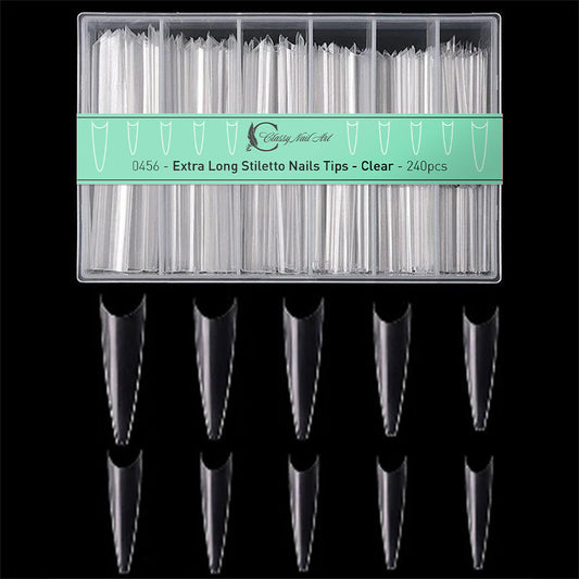 0456 - Extra Long Stiletto Nails Tips - Clear - 240pcs