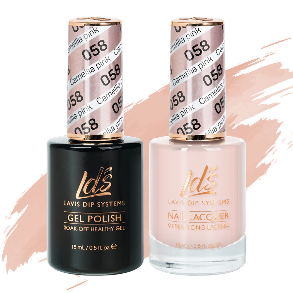 LDS 058 Camellia Pink - LDS Healthy Gel Polish & Matching Nail Lacquer Duo Set - 0.5oz