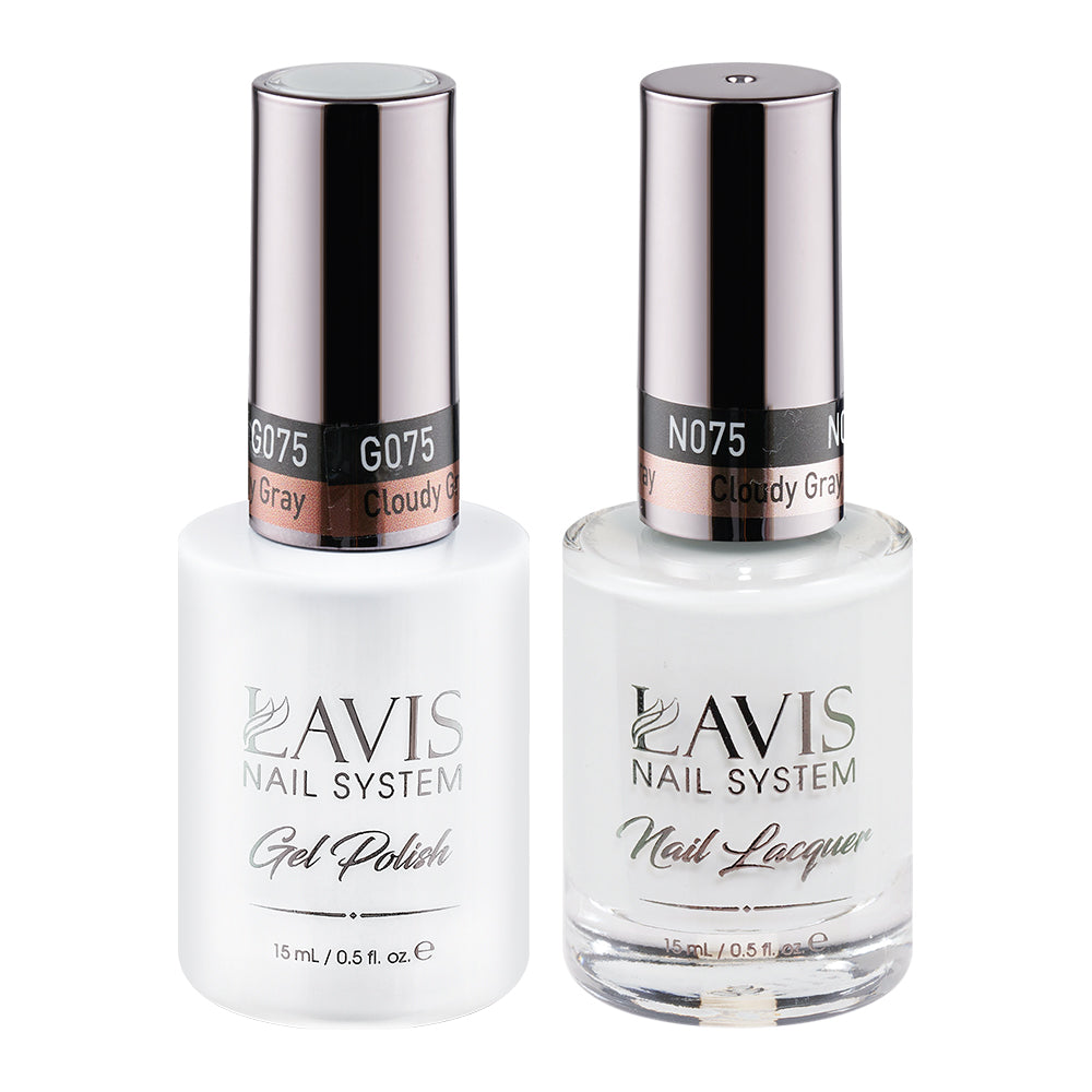 LAVIS 075 Cloudy Gray - Gel Polish & Matching Nail Lacquer Duo Set - 0.5oz