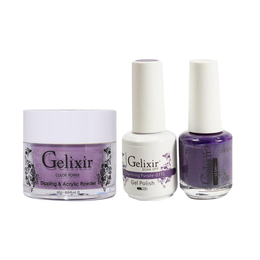 Gelixir 3 in 1 -  077 Charming Purple - Acrylic & Dip Powder, Gel & Lacquer