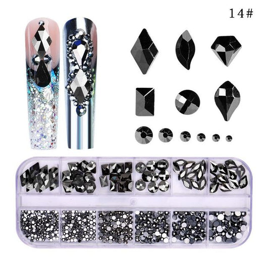 12 Grids Flatback Rhinestones SP0476-14 Mine Black
