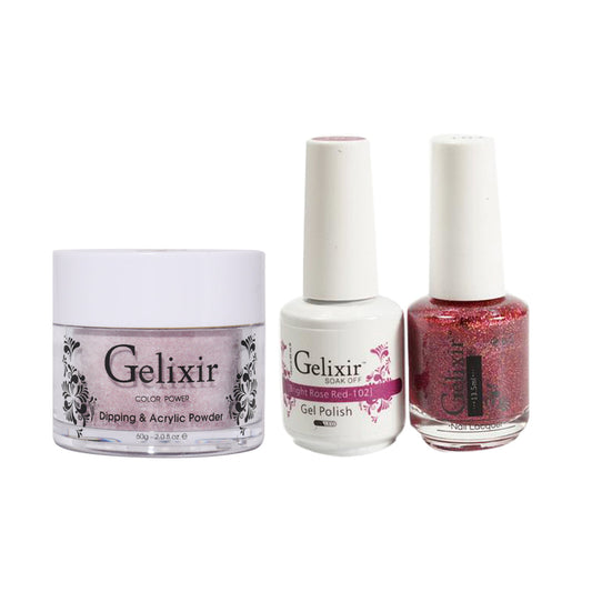 Gelixir 3 in 1 -  102 Bright Rose Red - Acrylic & Dip Powder, Gel & Lacquer