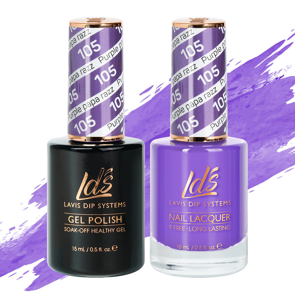 LDS 105 Purple Papa Razzi - LDS Healthy Gel Polish & Matching Nail Lacquer Duo Set - 0.5oz