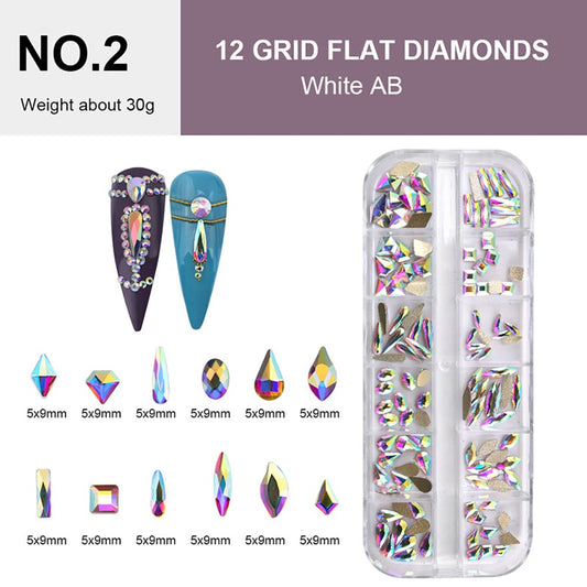 12 Grid Flat Diamonds - #02 White AB