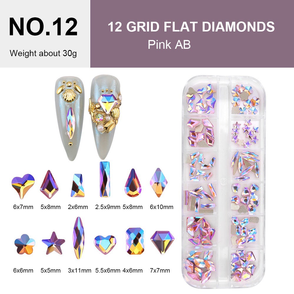 12 Grid Flat Diamonds - #12 Pink AB