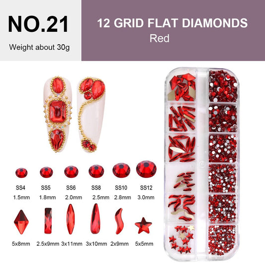 12 Grid Flat Diamonds - #21 Red