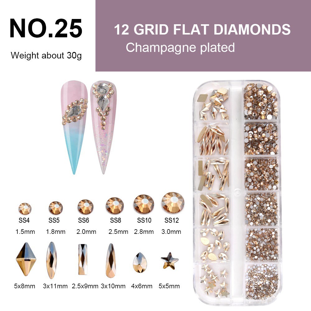 12 Grid Flat Diamonds - #25 Champagne Plated