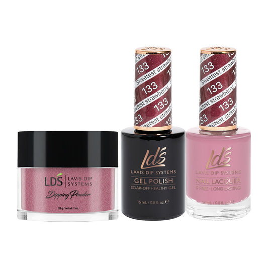 LDS 3 in 1 - 133 Sweetest Strawberry - Dip (1oz), Gel & Lacquer Matching