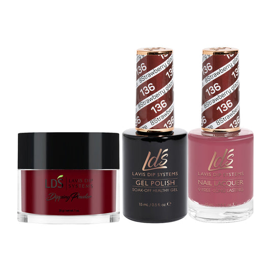 LDS 3 in 1 - 136 Strawberry Glaze - Dip (1oz), Gel & Lacquer Matching
