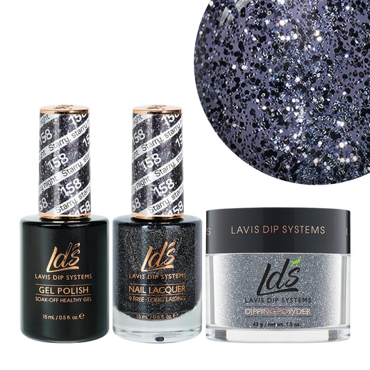 LDS 3 in 1 - 158 Starry, Starry Night - Dip (1.5oz), Gel & Lacquer Matching