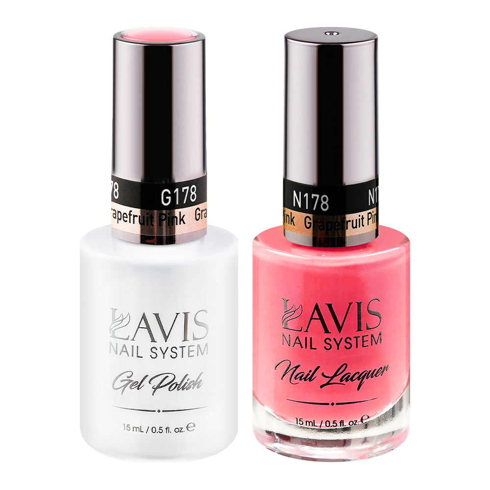 LAVIS 178 Grapefruit Pink - Gel Polish & Matching Nail Lacquer Duo Set - 0.5oz