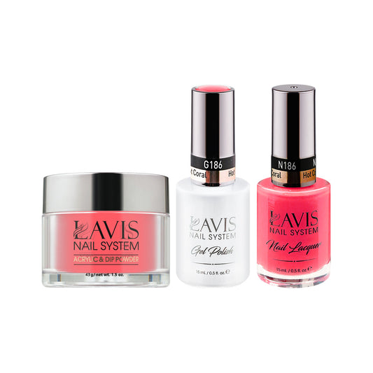 LAVIS 3 in 1 - 186 Hot Coral - Acrylic & Dip Powder, Gel & Lacquer