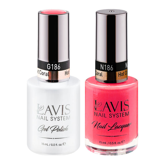 LAVIS 186 Hot Coral - Gel Polish & Matching Nail Lacquer Duo Set - 0.5oz