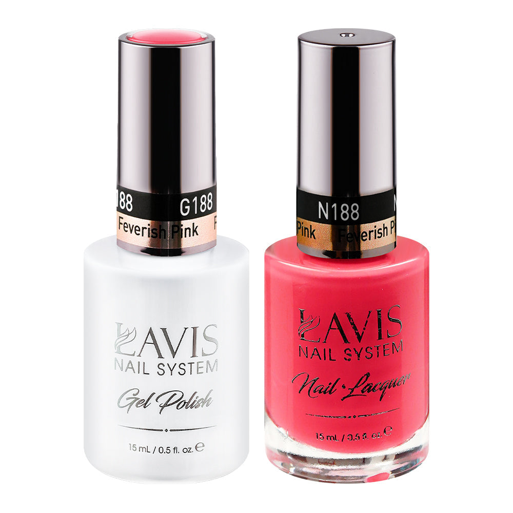 LAVIS 188 Feverish Pink - Gel Polish & Matching Nail Lacquer Duo Set - 0.5oz